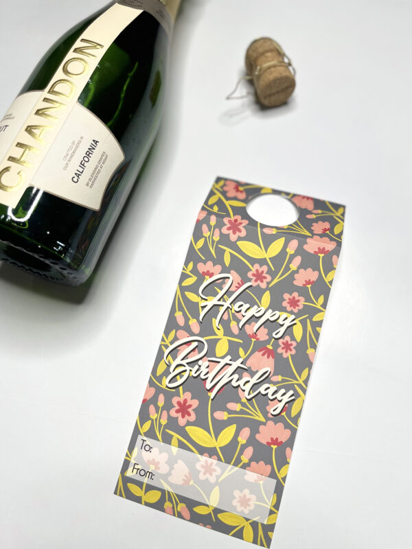 Happy Birthday floral Wine Bottle Gift Tag