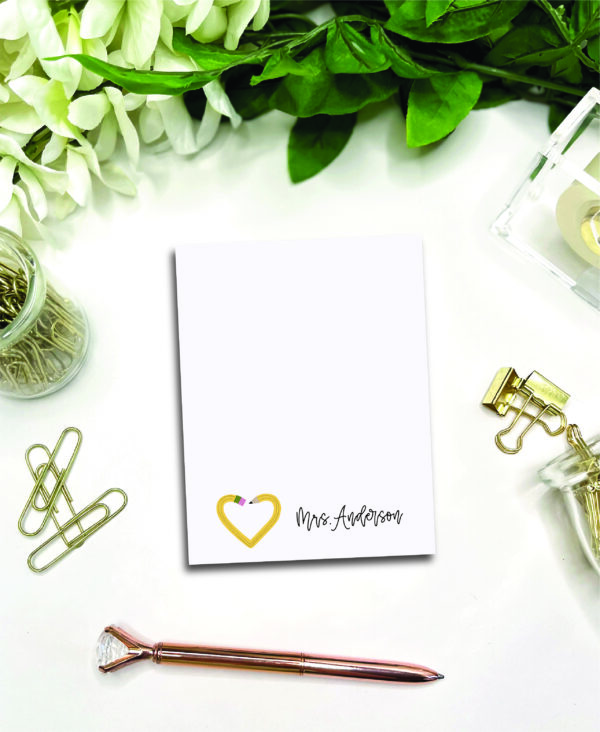 Pencil Heart Teacher notepad - Customizable gift