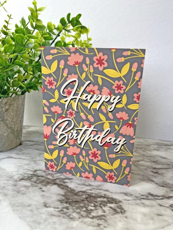 Floral Happy Birthday blank greeting card