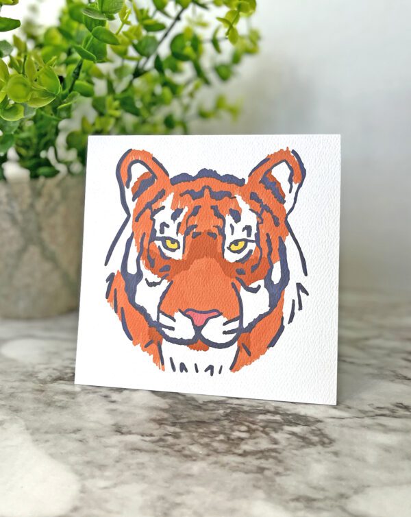 Hand drawn tiger face blank greeting card