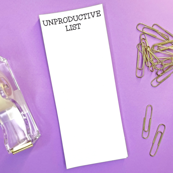 Unproductive list, skinny long notepad