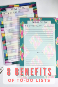 2 notepads with blog title - 8 benefits of to-do lists
